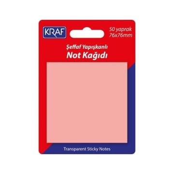 Kraf Yapışkanlı Not Kağıdı 76x76mm 50yp Şeffaf Pembe 7676TR