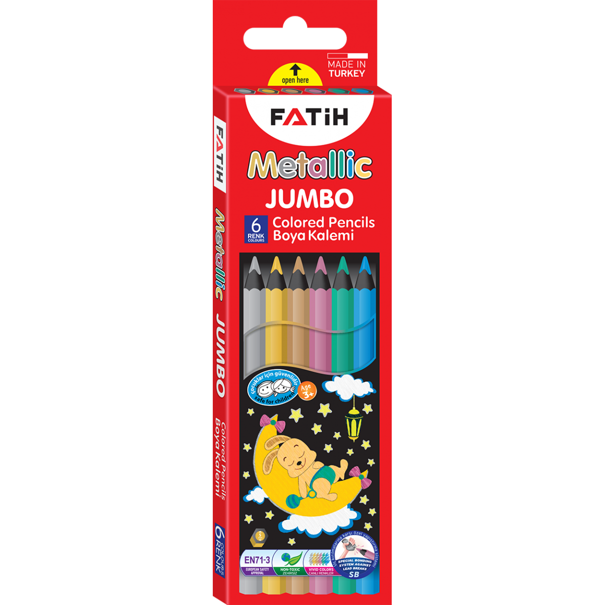 Fatih Metalik Jumbo Kuruboya 6 Renk Set Tam Boy Grafit Çapı 5