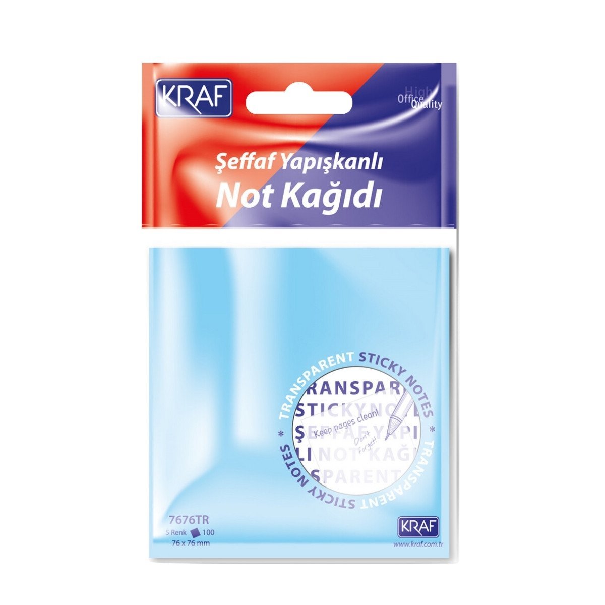 Kraf Yapışkanlı Not Kağıdı 76x76mm 100yp Şeffaf Karışık 7676TR