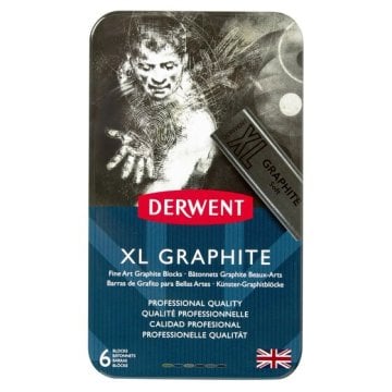 Derwent XL Grafit Kömür Füzen Blok 6lı Set - Metal Box