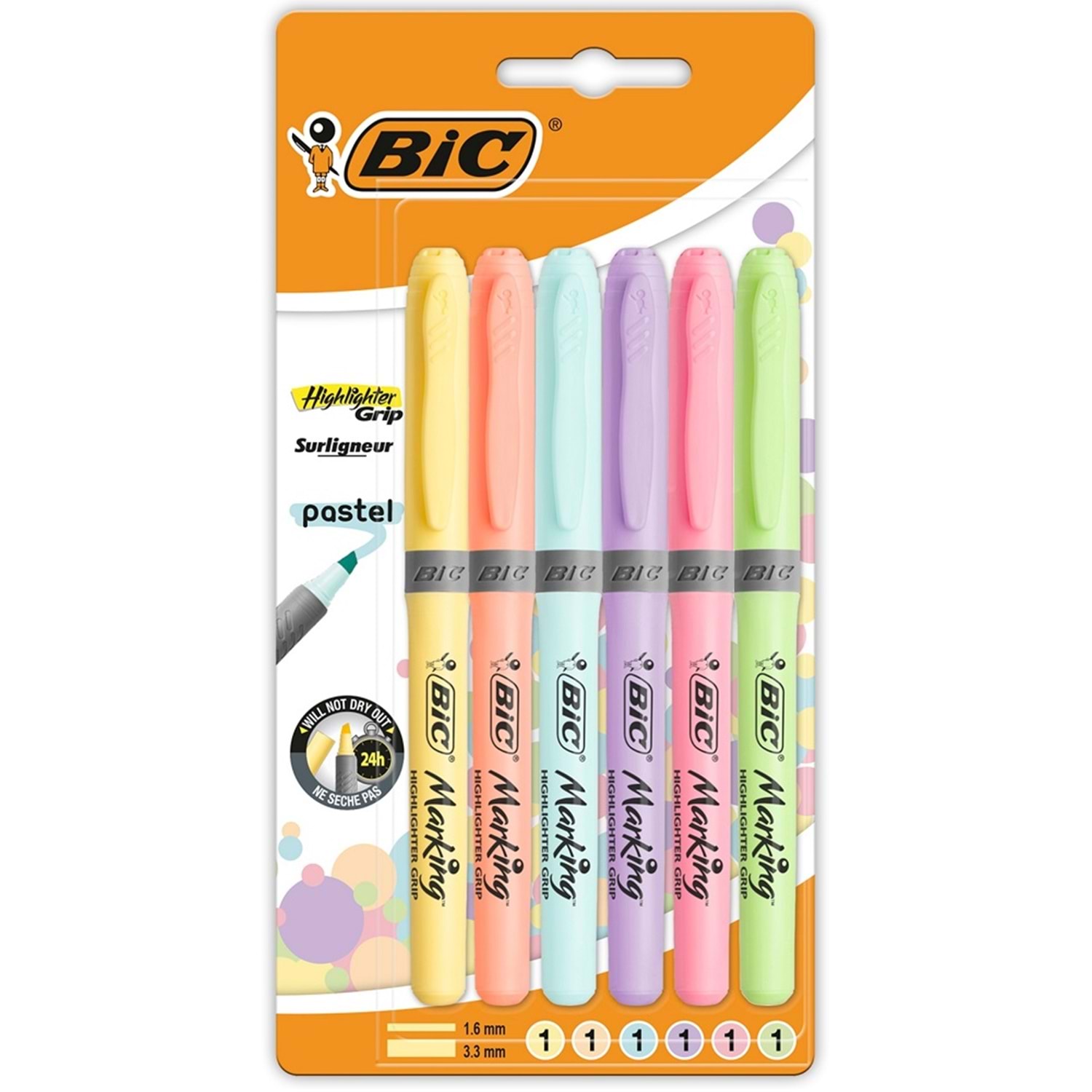 Bic Fosforlu İşaretleme Kalem Seti 1.6-3.3mm Pastel Tonlar 6 lı