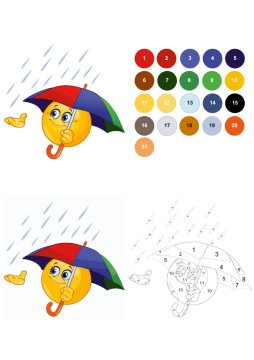 Sayılarla Boyama Seti - Numaralı Tuval Boyama 40x50cm - Şemsiyeli Emoji