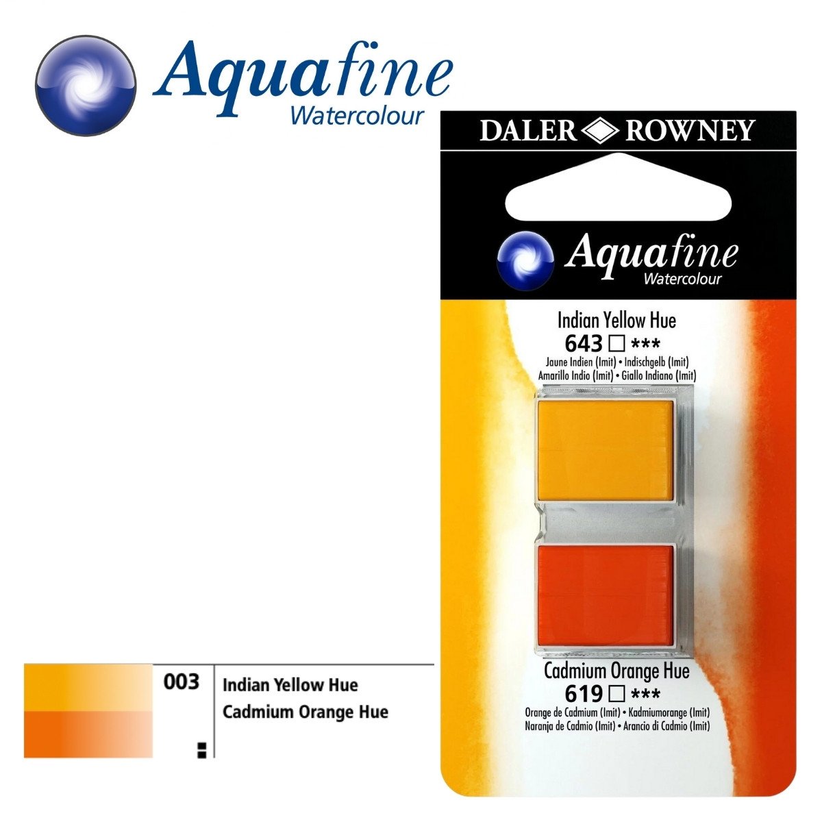 Daler Rowney Aquafine 2li Sulu Boya Tableti 643 Indian Yellow Hue - 619 Cadmium Orange hue