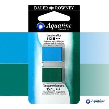 Daler Rowney Aquafine 2li Sulu Boya Tableti 112 Coeruleum Blue Hue - 157 Transparent Turqouise