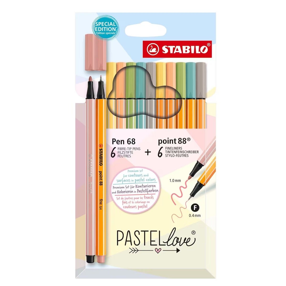 Stabilo point 88 + Pen 68 Pastellove 12li