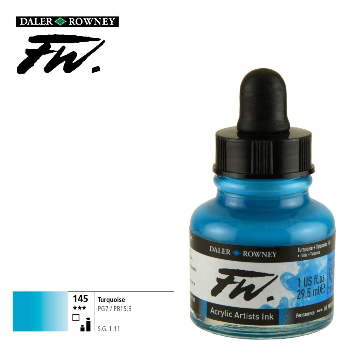 Daler Rowney Likit Akrilik (Pistole) Mürekkebi FW Ink 29.5ml 145 Turquoise