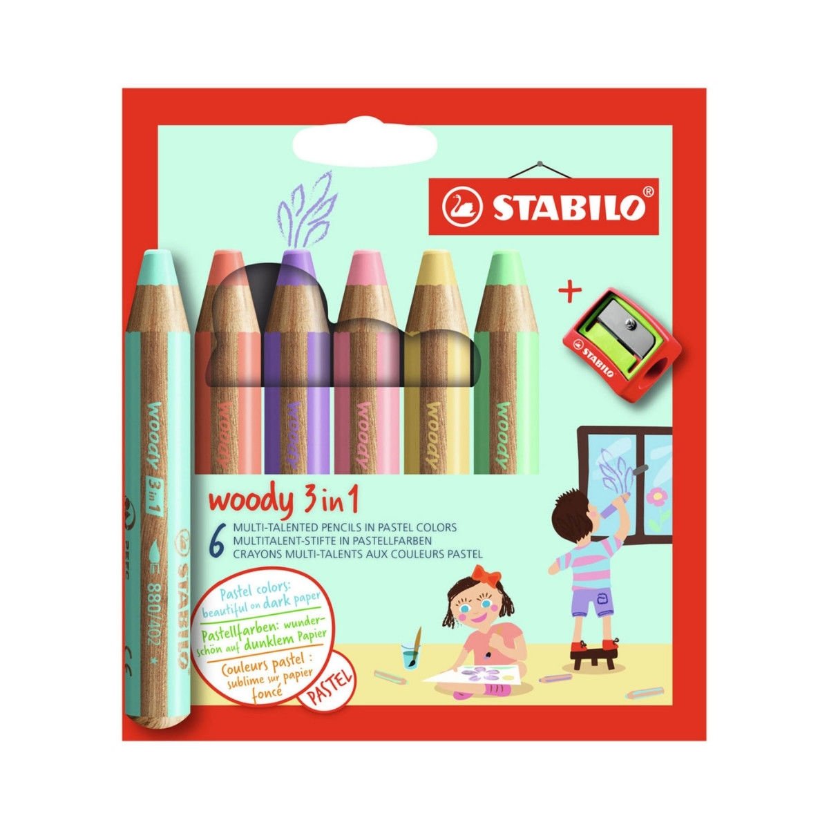 Stabilo Woody 3in1 Pastel 6lı + Kalemtıraş