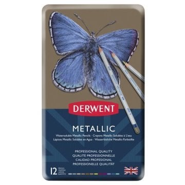 Derwent Metalik Suda Çözünür Kalem 3.4mm Çekirdek Metal Kalay 12 Adet