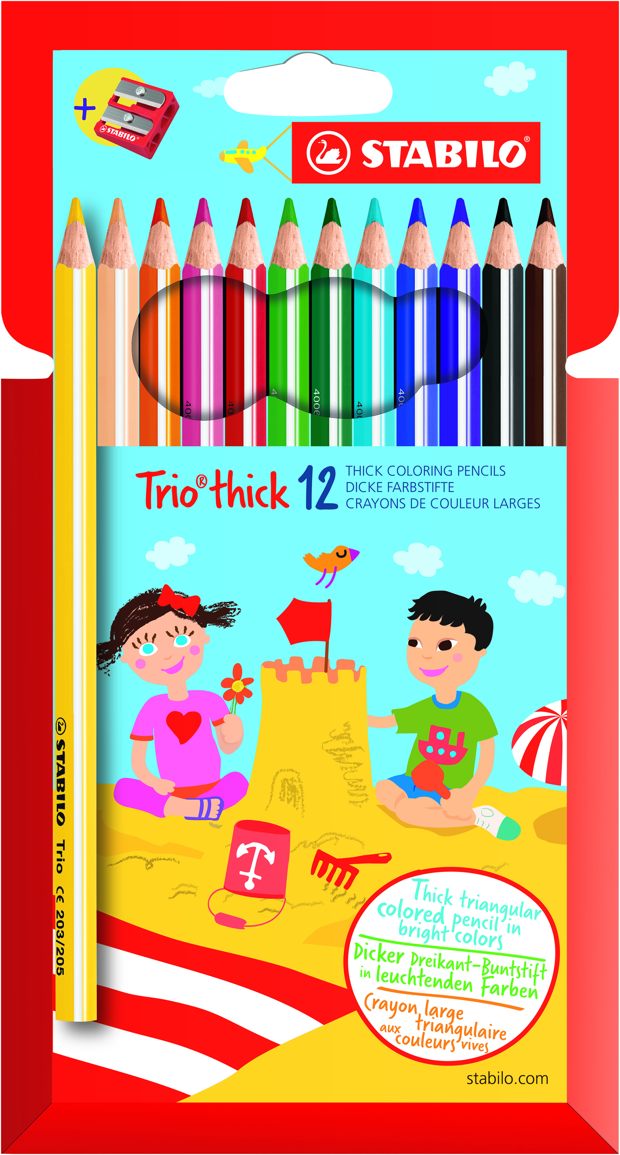 Stabilo Trio Thick 12 Renk Set + Kalemtıraş Hartung