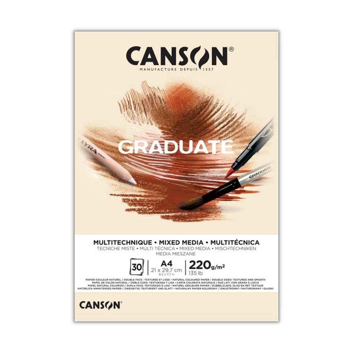 Canson Graduate Mixed Media Naturel Defter A4 220gr 30yp