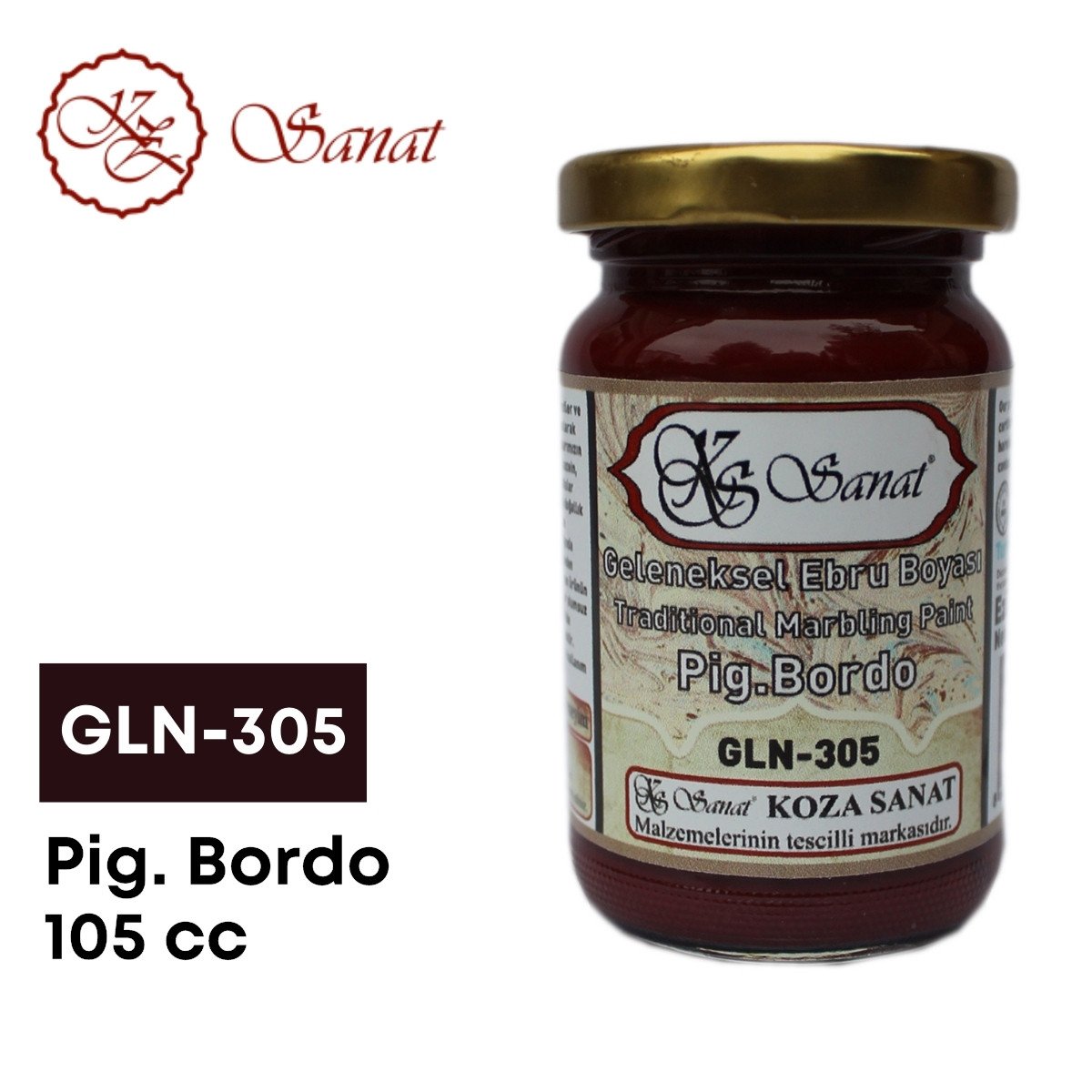 Koza Sanat Geleneksel Ebru Boyası 105cc GLN-305 Pigment Bordo