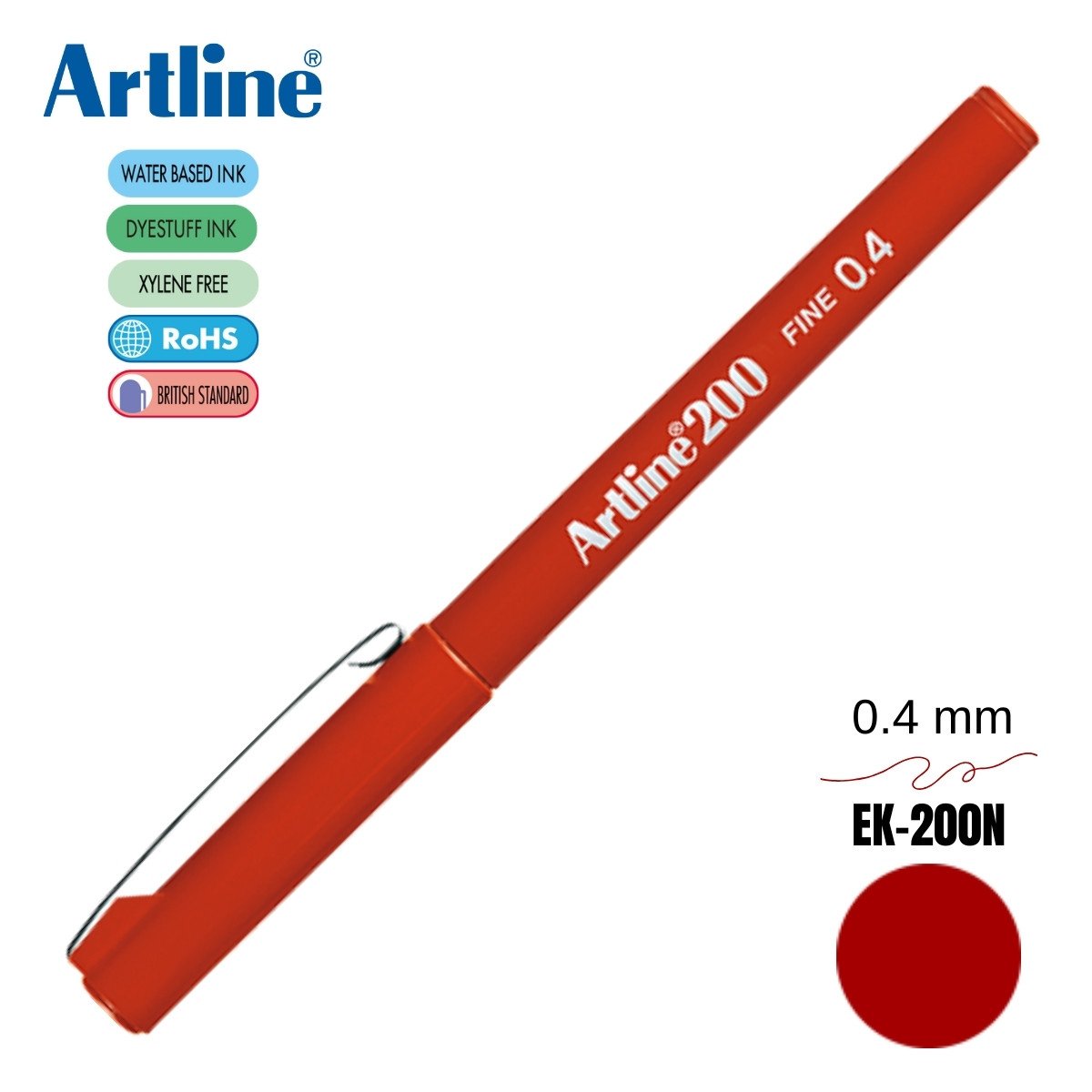 Artline 200 Fine Keçe Uçlu Yazı Kalemi 0.4mm Koyu Kırmızı