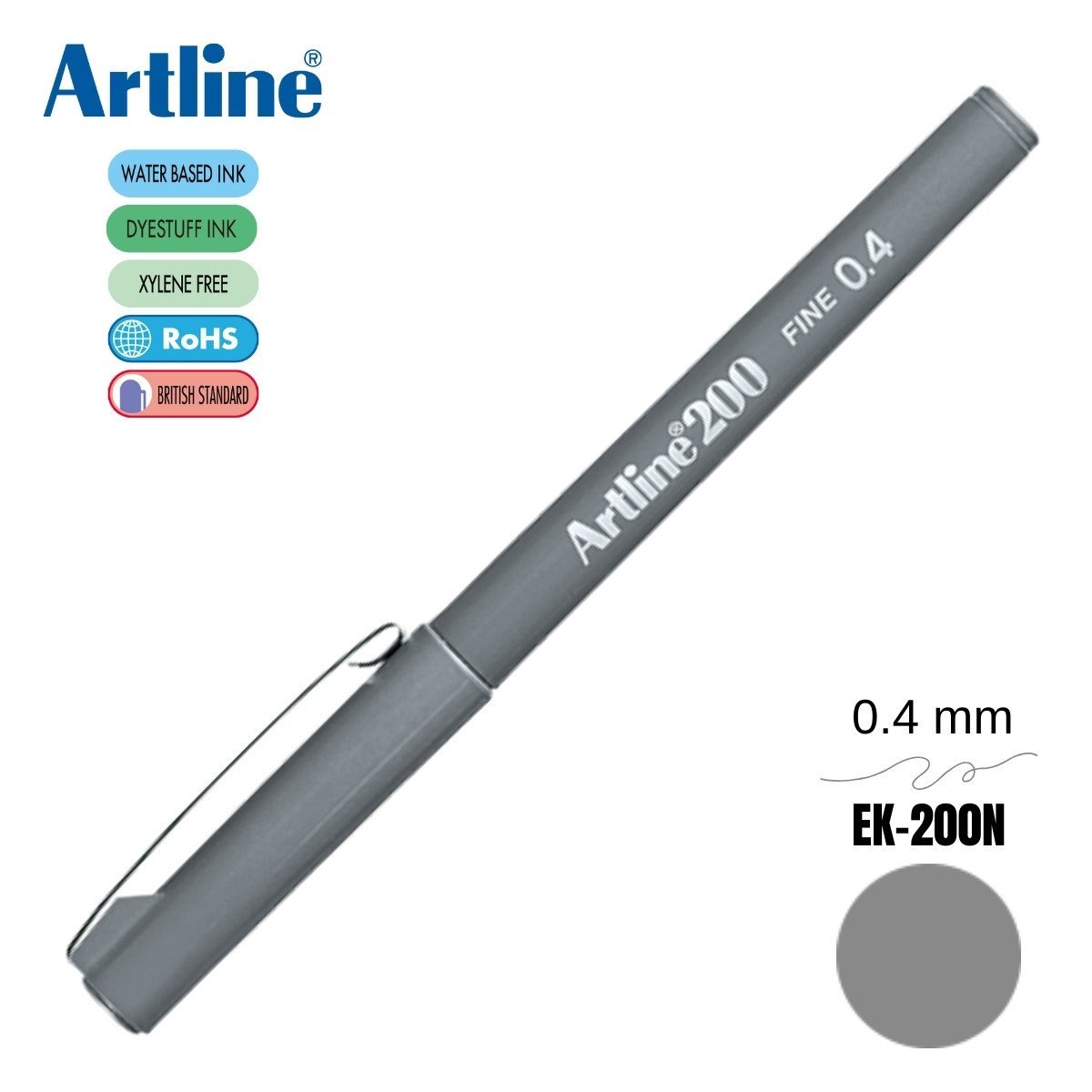Artline 200 Fine Keçe Uçlu Yazı Kalemi 0.4mm Gri