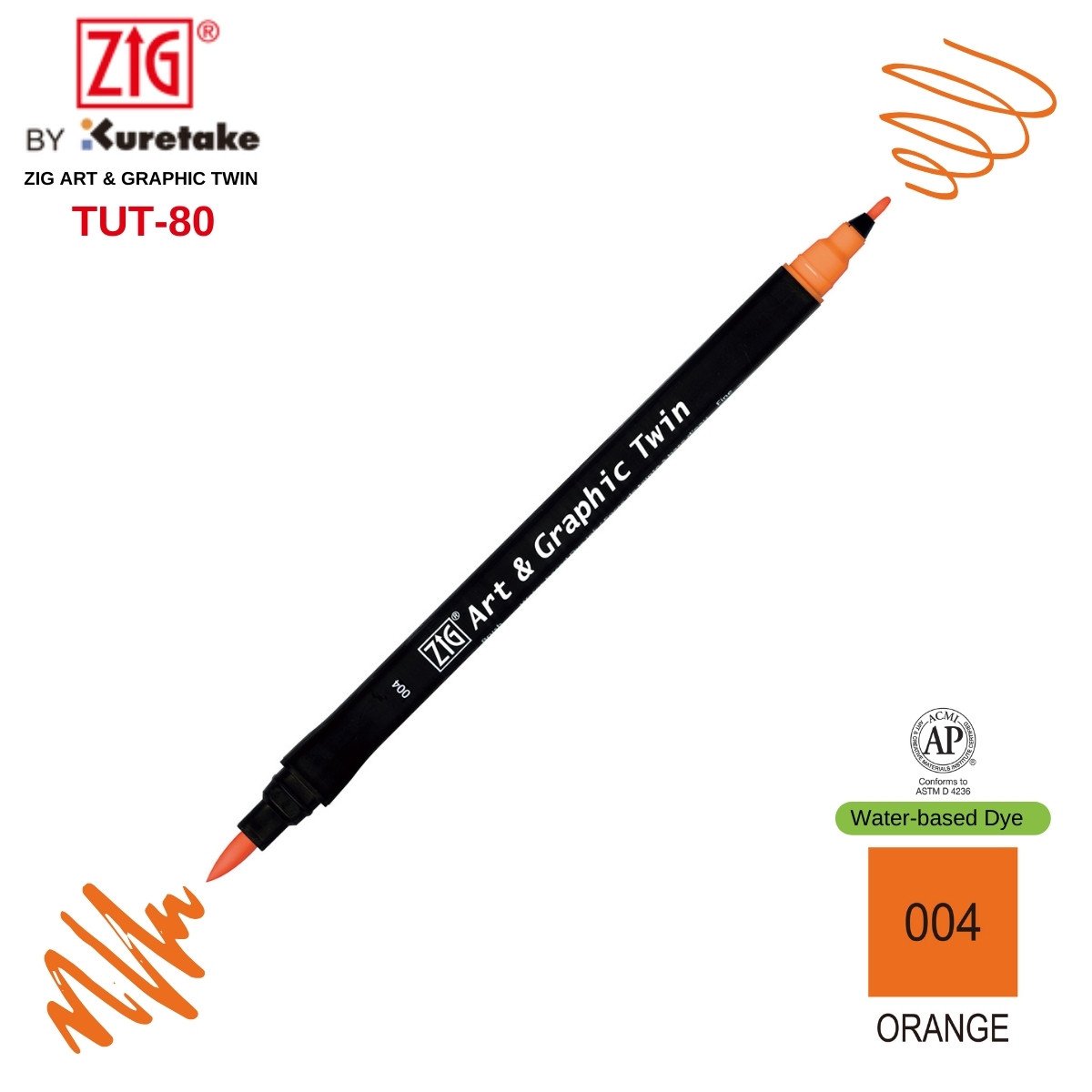 Zig Art&Graphic Twin Tut-80 Çift Uçlu Keçe Grafik Kalemi 004 Orange