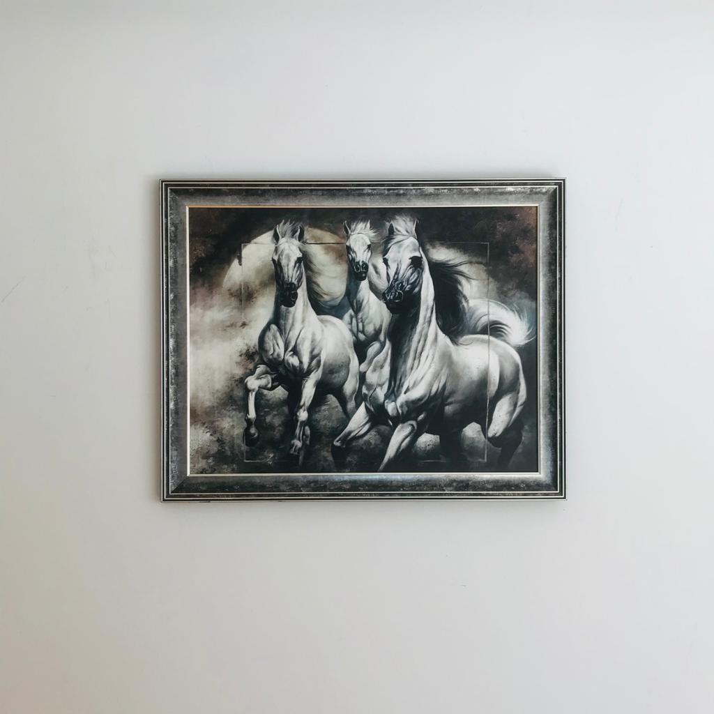 Siyah Beyaz At Tablosu 60x75 cm