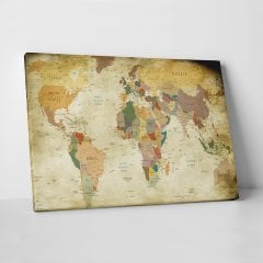 Dünya Haritası Eskitme Kanvas Tablo