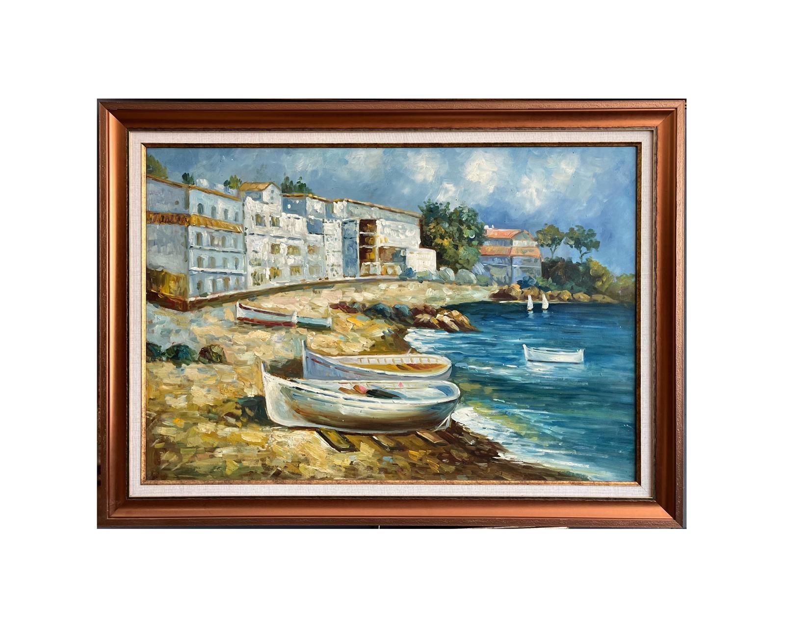 Sahil Köyü Yağlıboya Tablo 75x103 cm