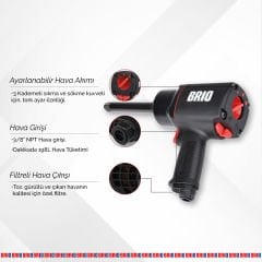 Brio Havalı Somun Sökme 1'' Uzun Paso 2034 Nm Çift Çekiç 4,42 Kg