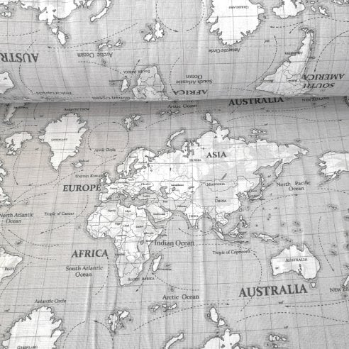 Gri Dünya Haritası Müslin Bezi