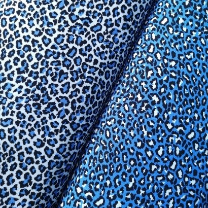 Mavi Leopar Desenler Viskon Kumaş