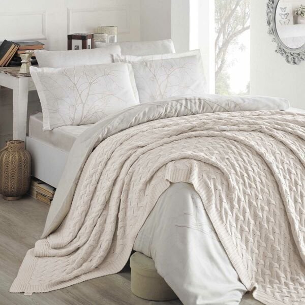 CA16001 Örgü Battaniye Naturel