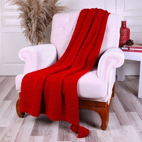 Ta11002 Örgü Koltuk Şalı KIRMIZI