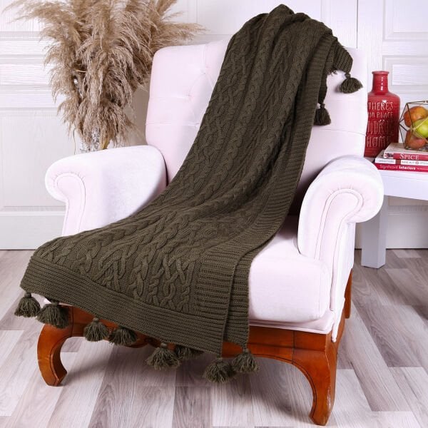 Ta13002 Örgü Koltuk Şalı HAKİ