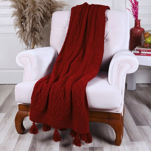 Ta13002 Örgü Koltuk Şalı ŞARAP