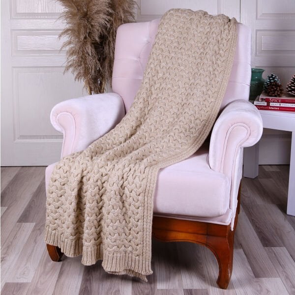 TA14011 Örgü Koltuk Şalı Bej