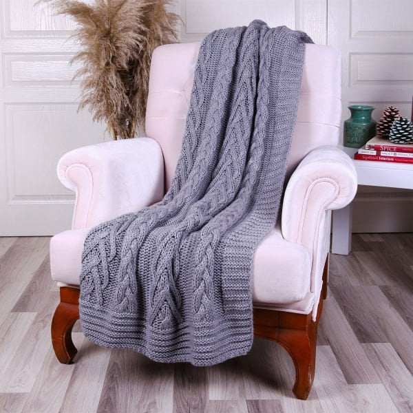 Ta14018 Örgü Koltuk Şalı Gri