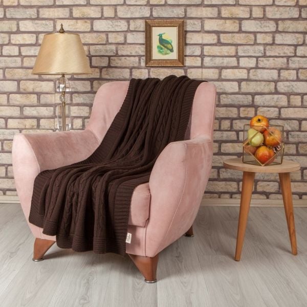 TA15003 Örgü Koltuk Şalı Kahve