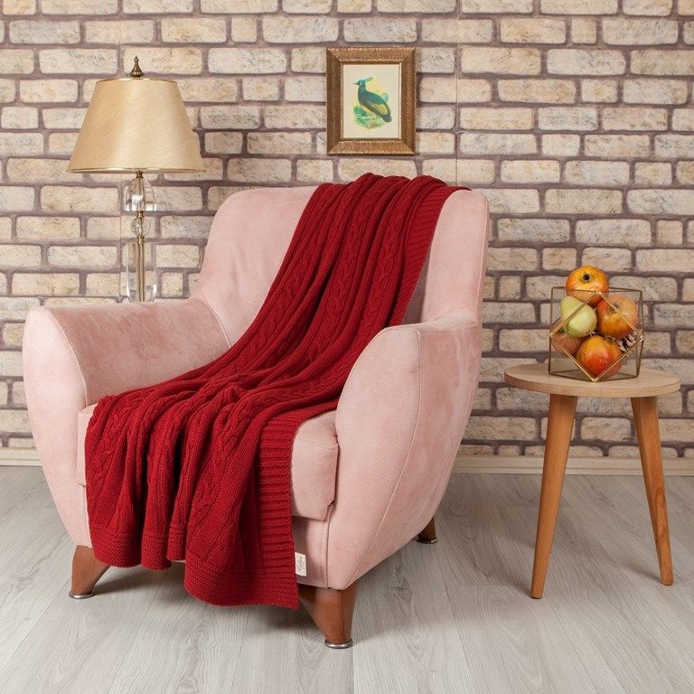 TA15003 Örgü Koltuk Şalı Şarap