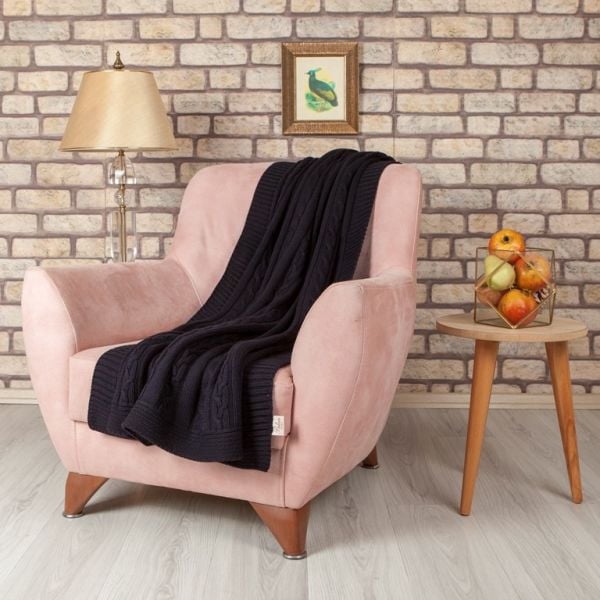 TA15003 Örgü Koltuk Şalı Lacivert