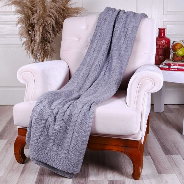 Ta15005 Örgü Koltuk Şalı AÇIK GRİ