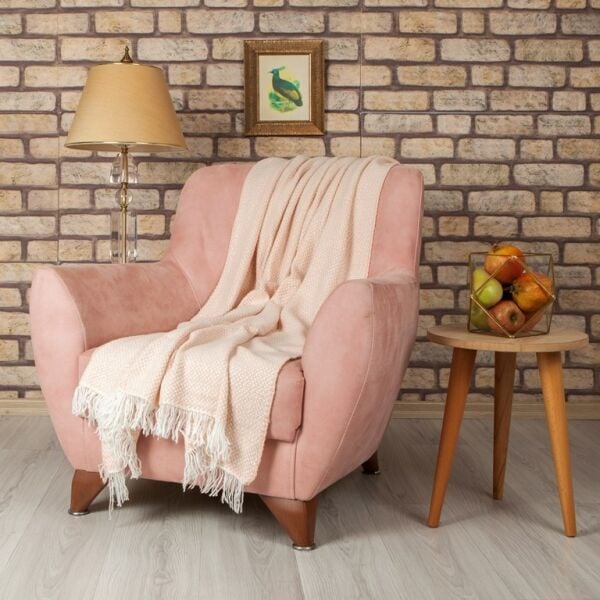 Ta17511 Örgü Koltuk Şalı Pudra