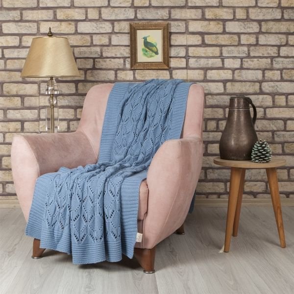 Tp12014 Örgü Koltuk Şalı Mavi