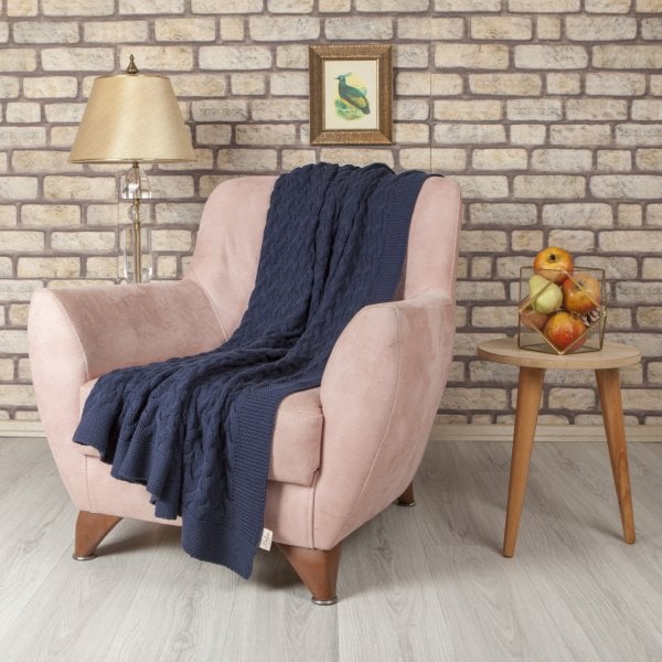 Tp17001 Örgü Koltuk Şalı Lacivert