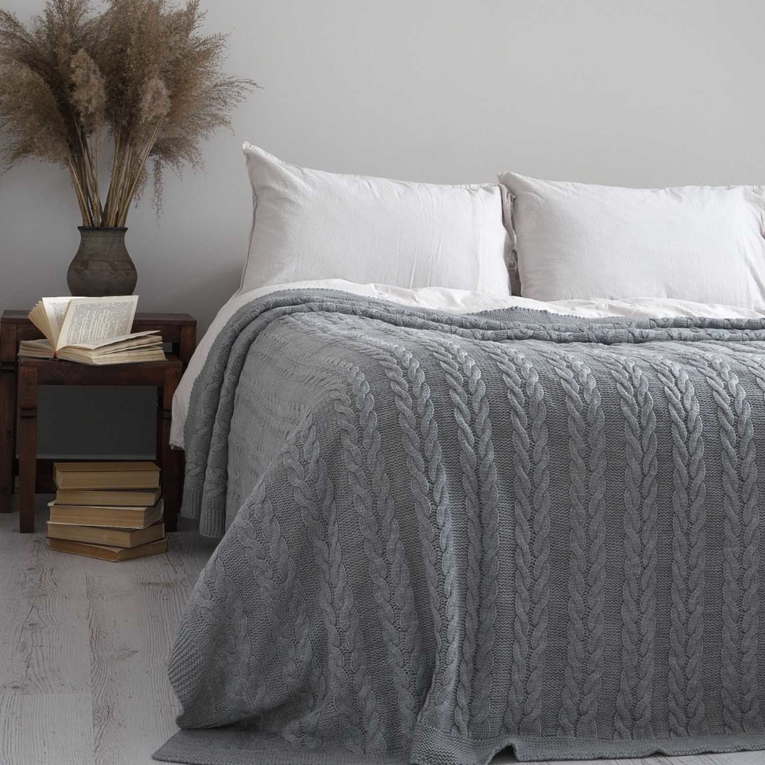 Ca15002 Örgü Battaniye Gri