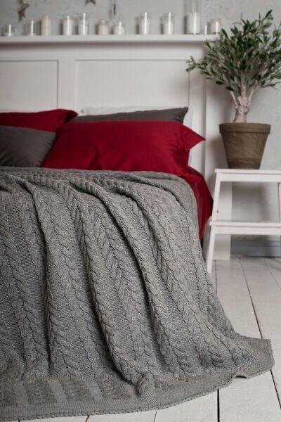 Ca15002 Örgü Battaniye Gri