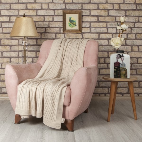 Tp15007 Örgü Koltuk Şalı Bej