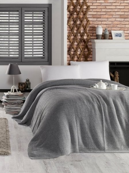 Ca18014 Örgü Battaniye Gri