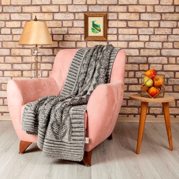 Tal18002 Örgü Koltuk Şalı Füme