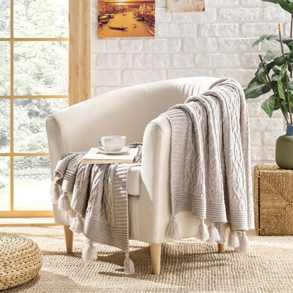 Ta13002 Örgü Koltuk Şalı BEJ