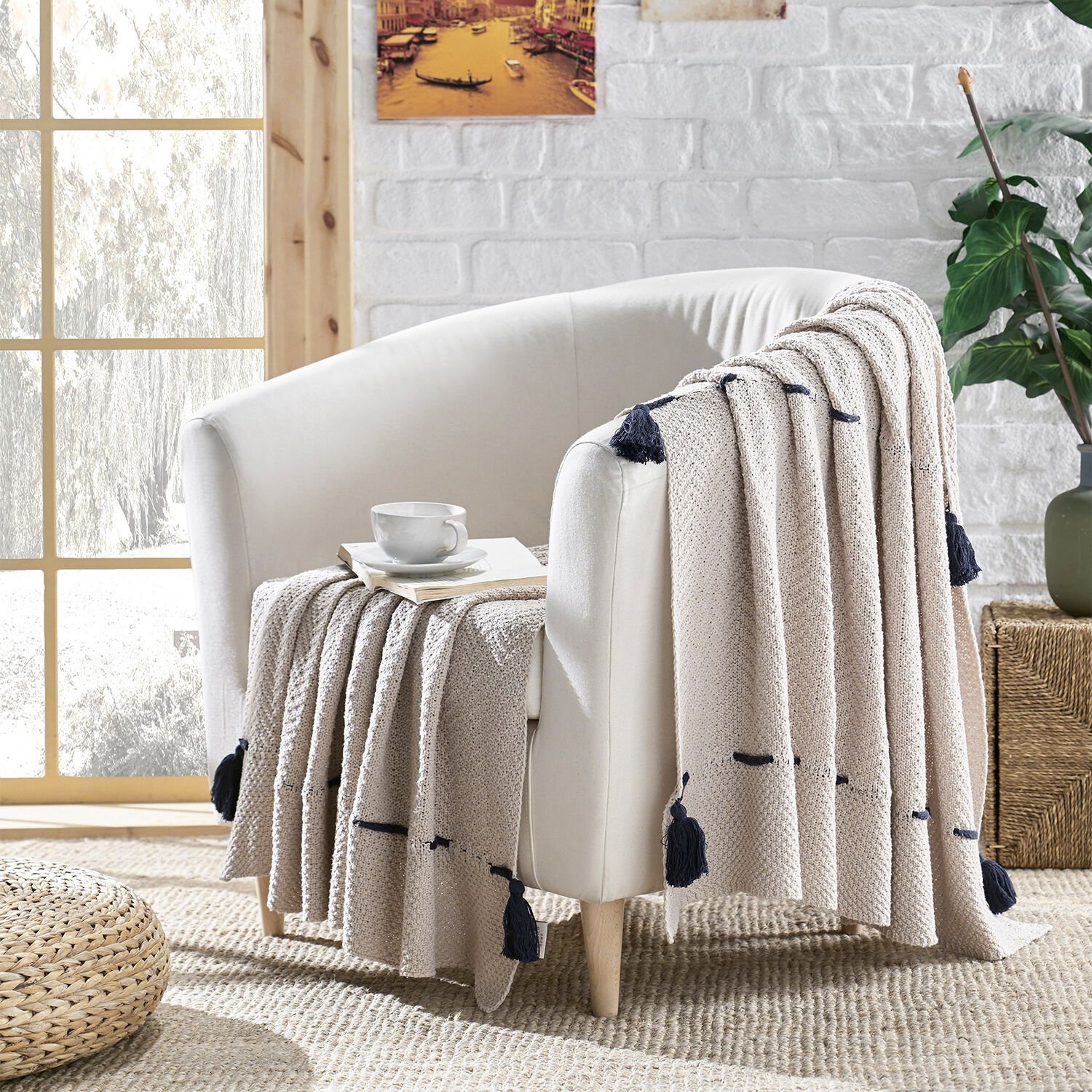 Örgü Koltuk Şalı / Throw / BEJ