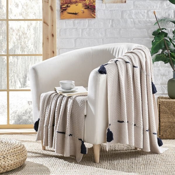 Örgü Koltuk Şalı / Throw / BEJ