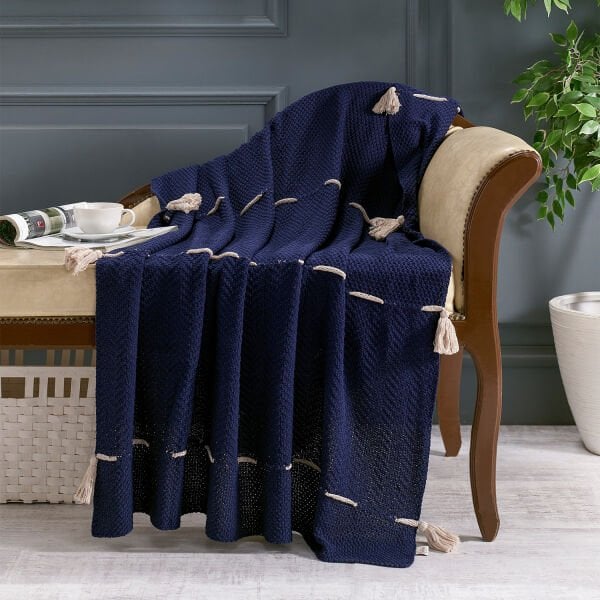 Örgü Koltuk Şalı / Throw / LACİVERT