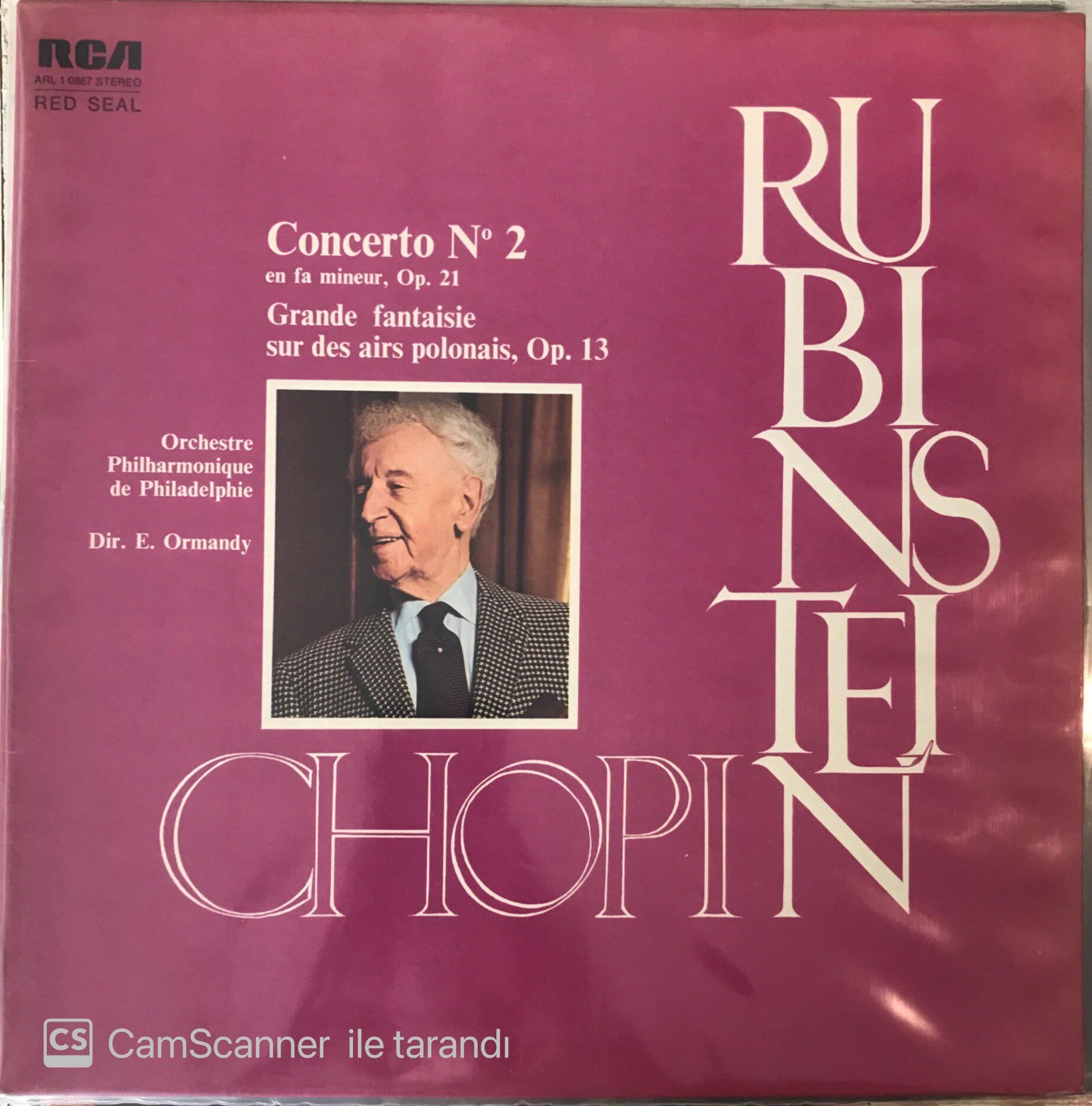 Chopin Concerto N'2 en fa Mineur Op.21 Grande Fantaisie sur des airs Polonais Op. 13 Rubinstein LP