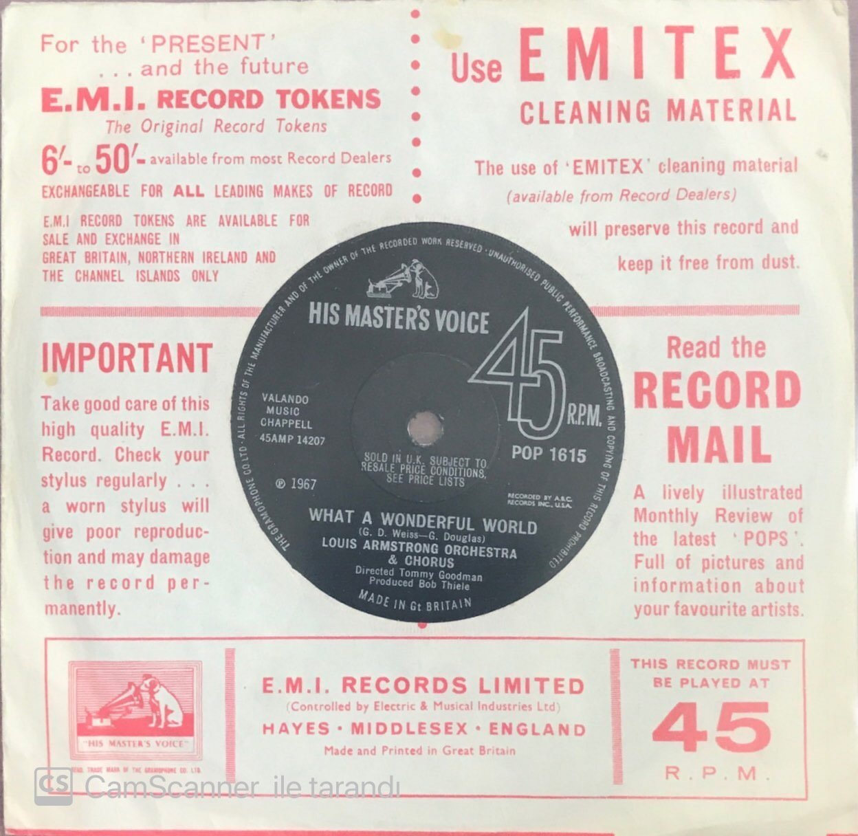 Louis Armstrong & His All Stars Cabaret 45lik