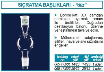 İSOLAB 065.47.003 adaptör - sıçratma tutucu - düz - dişi: NS 29/32 - erkek: NS 29/32 (1 adet)