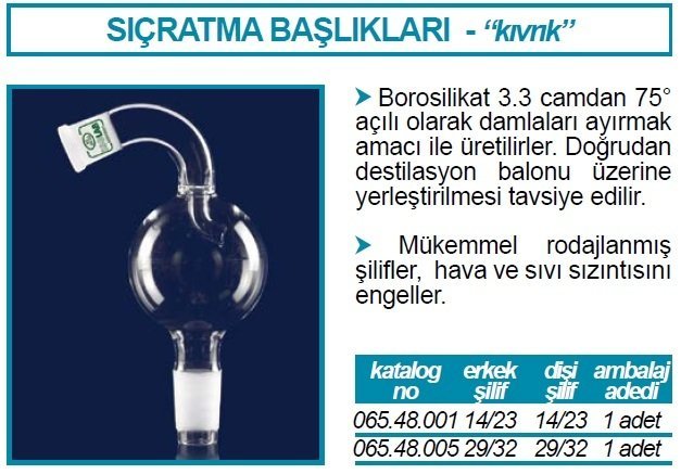 İSOLAB 065.48.001 adaptör - sıçratma tutucu - eğimli - dişi: NS 14/23 - erkek: NS 14/23 (1 adet)